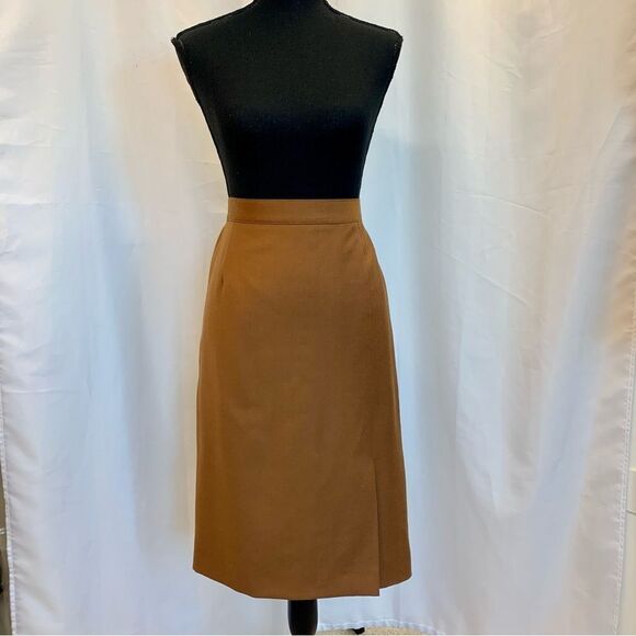VINTAGE Mister Leonard camel Brown pure virgin wool pencil skirt Sz 10/12 - Picture 10 of 10